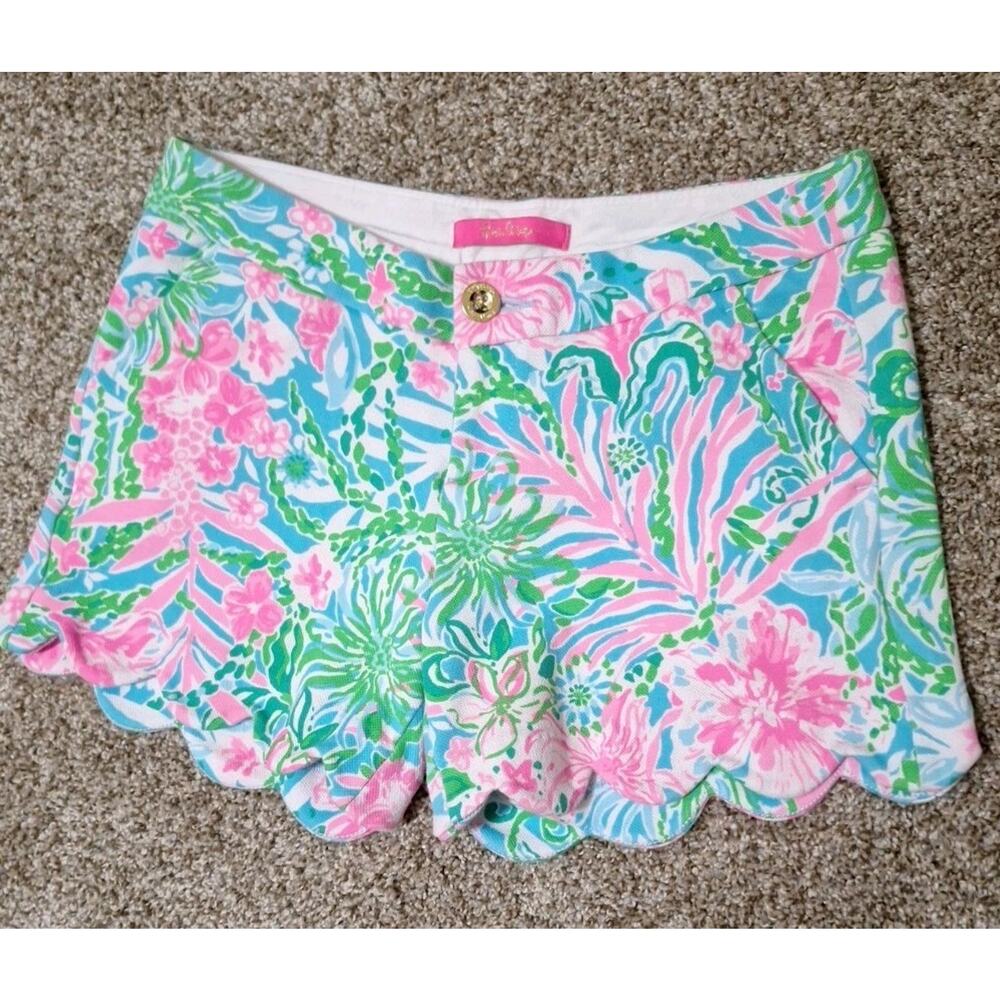 Lilly Pulitzer Ladies Buttercup Knit Shorts Leaf It Wild Size 0 Scallop Hem